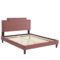Modway - Liva Performance Velvet Lit King, Rose poussiéreuse-Lit de plateforme King