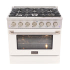 Kucht - 36 po Série KNG Cuisinière Pro Style au gaz propane - Acier inoxydable/Blanc-Cuisinière à gaz 6 brûleurs incluant un brûleur double de 20 000 BTU TrueSimmer, un brûleur de 15 000 BTU, un brûleur de 12 000 BTU, deux brûleurs de 9 000 BTU et un brûleur de 6 000 BTU pour un mijotage délicat