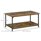 HOMCOM - Table basse rustique avec étagères - brun rustique-Quatre pieds réglables assurent la stabilité de la table basse rectangulaire sur un sol irrégulier