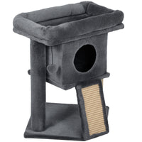 PawHut - Arbre à chat, petite tour avec perchoir, poteau à griffer - gris foncé-La large plateforme offre un espace confortable pour que les chats se détendent 