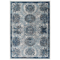 Modway - Entourage Treillis marocain floraux vieillis Kensie Tapis de 5 pi l x 8 pi L - Ivoire et bleu-Tapis floral marocain vieilli usé