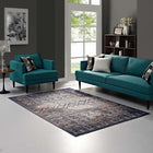 Modway - Kalene Turc vintage vieilli vieilli Tapis de 5 pi l x 8 pi L - Rouille bleue et crème-Protéger les planchers de la circulation ou des meubles