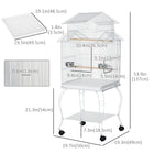 PawHut - Grande cage à oiseaux 53 po H avec support roulant amovible, étagère de rangement - blanc-Équipé de 4 roulettes pour un déplacement facile 