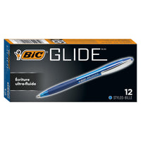 BIC - Stylo à bille Glide Original rétractable – 1,0 mm – bleu – paquet de 12-Un paquet de 12 stylos à bille rétractables Glide Blue de BIC
