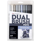 Tombow - Stylos à double pointe, couleurs échelle de gris, paq./10-10 pièces aux couleurs « échelle de gris » variées, dans un étui en plastique.