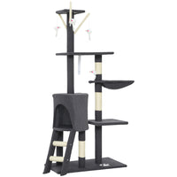 PawHut - arbre à chat 53 po avec condo, grand centre d’activités pour chaton - gris foncé-Centre d'activités polyvalent avec condo pour chat, perchoir, échelle, hamac pour un divertissement sans fin 