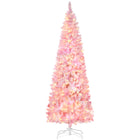 HOMCOM - Sapin de Noël artificiel 7 - 5' forme crayon enneigé avec lumière LED - rose-7.5 ft de haut, luxuriant avec une forme de pin qui donne un aspect sain et naturel 