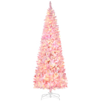 HOMCOM - Sapin de Noël artificiel 7 - 5' forme crayon enneigé avec lumière LED - rose-7.5 ft de haut, luxuriant avec une forme de pin qui donne un aspect sain et naturel 