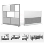 Luxor - Mur modulaire 70 x 48 - Extension de cadre gris large, fenêtre givrée, PET gris frais-Se connecte à tous les murs de séparation Luxor