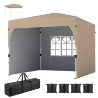 Outsunny - Tente auvent pliante 9.6 pi l x 9.6 pi L avec 3 parois latérales - Installation facile à 1 bouton-Tissu Oxford 210D avec revêtement argenté pour une protection solaire UPF50+