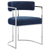Modway - Huron Dos courbé Tissu et métal Chaise d’accent pour salle à manger - Marine d’argent-Chaise à manger moderne en tonneau