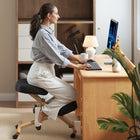 HOMCOM - Chaise ergonomique à posture agenouillée pour bureau à domicile - noir-Recouvert d’un tissu respirant aspect lin, offrant du confort en toutes saisons 