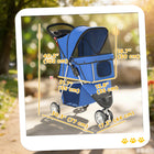 PawHut - Poussette pour chien pliable à 3 roues avec panier de rangement, frein, auvent réglable - bleu-Fenêtres en maille respirante pour garder les animaux frais et confortables 
