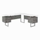 Monarch Specialties - 7618 Bureau 70 po - Blanc/Simili-Ciment/ Metal Argent/L/R-Bureau d'ordinateur à panneaux épais en forme de L avec 3 tiroirs de rangement et 3 pieds en métal au fini argenté