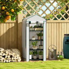 Outsunny - Serre adossée murale 7 pi x 3 pi x 5 pi avec barrière anti-mauvaises herbes, blanc-Étagère à plantes à quatre niveaux pour augmenter l’espace de développement sain des plantes  
