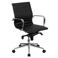 Nicer Interior - chaise de bureau à dossier bas de style groupe nervuré - noir-Recouvert de cuir PU noir élégant pour un look moderne et professionnel