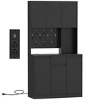 HOMCOM - Armoire 71 po avec station de charge - noir-Cinq armoires fermées et un tiroir offrent un espace de rangement spacieux 