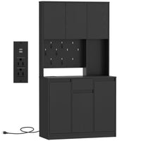 HOMCOM - Armoire 71 po avec station de charge - noir-Cinq armoires fermées et un tiroir offrent un espace de rangement spacieux 