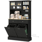 HOMCOM - Armoire de cuisine avec station de recharge - noir-L'étagère ouverte et l'étagère à l'intérieur de l'armoire sont réglables sur 3 niveaux 