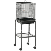 PawHut - Cage à oiseaux 44 po H avec accessoires, roulettes, support amovible, rangement - noir-Enclos pour oiseaux avec suffisamment d'espace pour les petits oiseaux tels que les pinsons et les perruches 