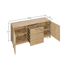 Manhattan Comfort - Buffet moderne mi-siècle Sheridan 150 cm avec rangement - Finition Nature-Comprend 2 portes, 4 compartiments dissimulés et 3 tiroirs à extension totale
