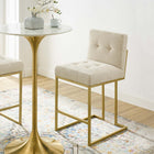 Modway - Privy Acier inoxydable doré Tissu rembourré Tabouret de comptoir - Beige doré-Tissu polyester doux pour tissu