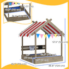 Outsunny - bac à sable extérieur pour enfants avec couvercle, doublure, tableau noir, jouets, siège, drapeaux - gris-Comprend des sièges pour que deux enfants puissent se reposer 