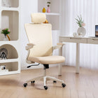 HOMCOM - Chaise de bureau ergonomique avec repose-tête réglable - beige-Accoudoirs relevables à 90° pour gagner de la place et glisser facilement sous n'importe quel bureau 