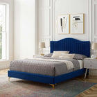 Modway - Juniper Chenal Touffé Performance Velvet Lit plateforme Queen, Marine-Velours de performance résistant aux taches