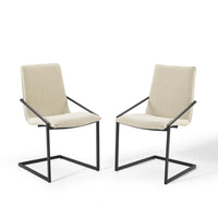 Modway - Pitch Tissu rembourré Fauteuil à manger Ensemble de 2 - Noir beige-Chaise de salle à manger moderne