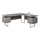 Monarch Specialties - 7304 Bureau 70 po - Taupe Fonce Cote Droit Ou Gauche-Bureau d'ordinateur à panneaux épais en forme de L au fini faux bois taupe foncé avec 3 tiroirs de rangement et 3 pieds en métal au fini argenté