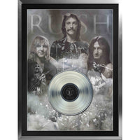Frameworth - Rush impression double exposition avec LP platine - impression encadree - 34 po l x 28 po H-Presente un portrait de Rush en double exposition associe a un authentique disque LP platine honorant leurs 17 albums platine au Canada et 40 millions d'albums vendus dans le monde