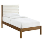 Modway - Olea Bois massif Boucle à touffes de canal Lit à plateforme jumelle, Noyer plume-Soutient des matelas jusqu’à 10 pouces d’épaisseur
