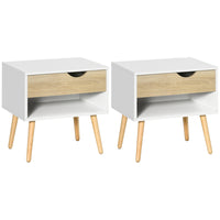 HOMCOM - Table de chevet avec tiroir et étagère - blanc - lot de 2-Utilisez-le comme table de nuit ou table d’appoint à la maison 