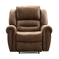 Ebello - Chemika Fauteuil inclinable manuel grand format à rembourrage ultra-doux classique de 40,9 po avec clous décoratifs, couleur brun-Cadre combinant bois massif et bois manufacturé offrant une base robuste
