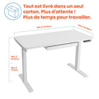 Motionwise - Bureau de la série M2 48 po de largeur, Motionwise - Bureau électrique assis-debout avec double moteurs et tiroir coulissant - Blanc-Fabriqué pour durer - MotionWise utilise des cadres en acier dotés d'un superbe fini poudré et à capacité de support impressionnante de 225 lb