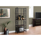 Monarch Specialties - 3617 62 po H Etagere - Espresso/Metal Noir-Bibliothèque étagère en métal à 4 niveaux avec spacieuses tablettes finies brun foncé