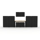 Cat - Ensemble d’armoires de garage (PAA) incluant 4 armoires-vestiaires, 2 armoires murales, 2 armoires de base et un établi de 72 po-Ensemble d’armoires et établi 9 pièces : Quatre casiers robustes de 36 po, deux armoires de base, deux armoires murales et deux établis de 72 po offrant un rangement pratique et une surface de travail.
