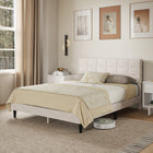 HOMCOM - Cadre de lit plateforme capitonné taille Queen avec tête de lit - blanc crème-Pas besoin de sommier 