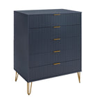 Manhattan Comfort - Dumbo table de chevet moderne, commode et commode haute 5 tiroirs - bleu minuit - ensemble de 3-22,04 po L x 35,19 po l x 44,64 po H