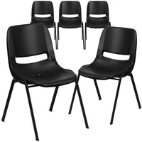 Flash Furniture - Chaise coquille noire, empilable et ergonomique de la série HERCULES avec cadre noir, capacité de 880 lb-Ensemble de 5 chaises empilables polyvalentes