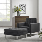 Modway - Loft Touffe Cuir végane Fauteuil et ensemble ottoman - Argent noir-Pieds tubulaires en acier inoxydable