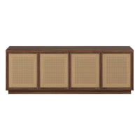 Hudson&Canal - Meuble TV Pryce pour téléviseurs jusqu'à 78" - Noyer satiné/rotin naturel-Un design du milieu du siècle peut accueillir des téléviseurs jusqu'à 78 pouces pour votre espace de divertissement