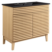 Modway - Render 36" Vanette de salle de bain - Noir de chêne-Vanité moderne du milieu du siècle