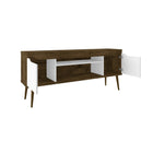 Manhattan Comfort - Meuble TV Bradley 62,99 po style Mid-Century Modern - Brun Rustique et Blanc-Pieds évasés élégants en bois massif pour une durabilité accrue