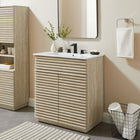 Modway - Render 30" Meuble de salle de bain avec lavabo - Blanc-Faux stratifié travertin