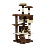 PawHut - Arbre à chat 53 po - grand meuble condo - brun-Conception à plusieurs niveaux offrant une maisonnette pour que vos chats puissent sauter librement 