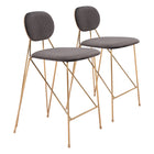 Zuo - Georges Tabouret de comptoir - Gris/Or - Ensemble de 2-Repose-pieds ergonomique et confortable