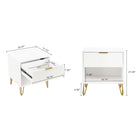Manhattan Comfort - DUMBO Table de nuit moderne 1 tiroir 20,07" - Blanc - Lot de 2-Poignées de tiroir horizontales en métal avec finition dorée
