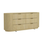 Manhattan Comfort - Olivia commode double moderne 71,3" - chêne naturel et or-Conçu avec du bois massif lisse, des coins arrondis et une silhouette minimaliste pour un attrait à la fois moderne et classique
